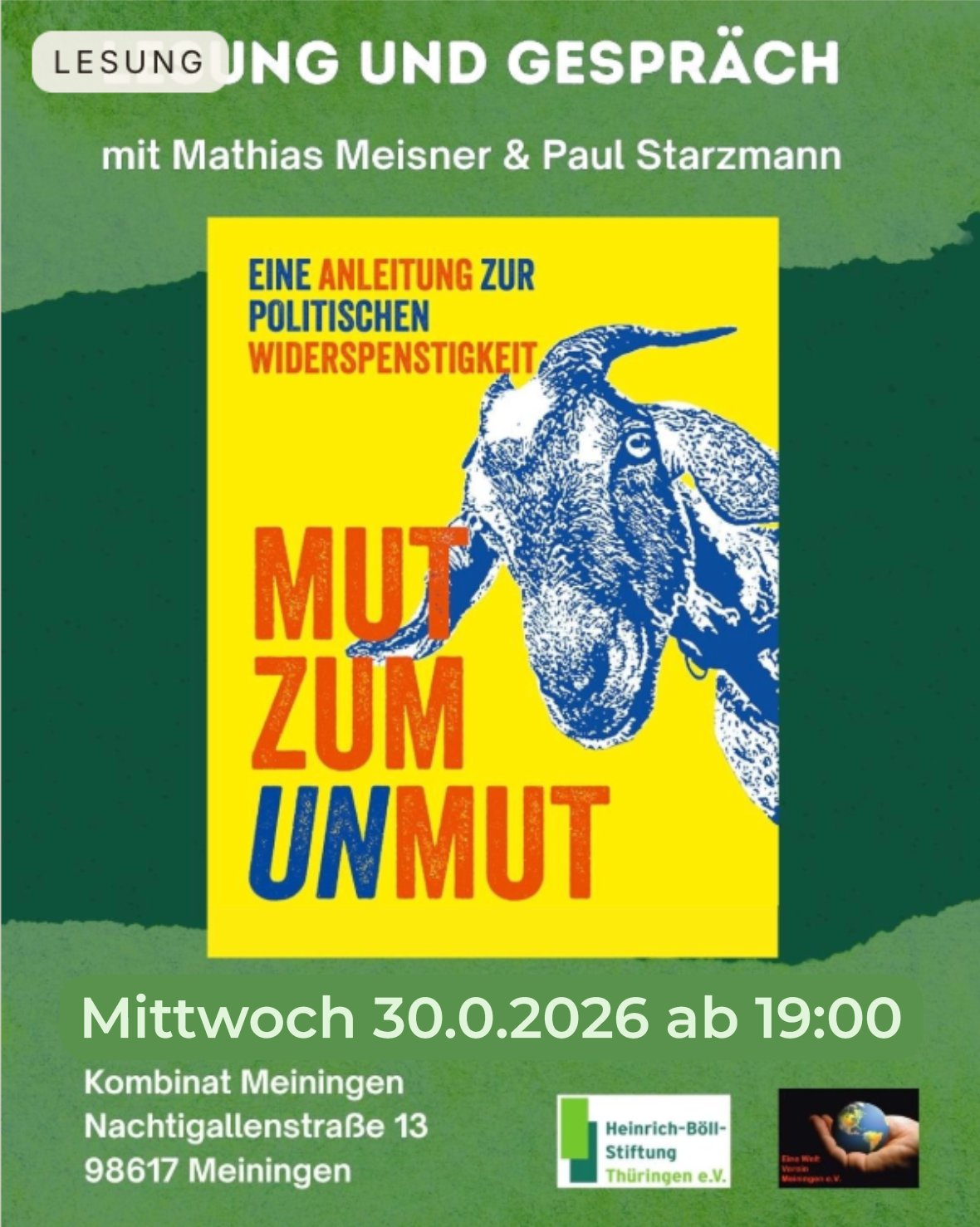 Mut zum Unmut eine Anleitung zur politischen Widerspenstigkeit - Lesung und Gespräch